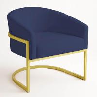 Poltrona Sala Decorativa Industrial Dourada Kit 2 Arielle Suede Azul Marinho