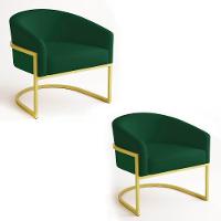 Poltrona Sala Decorativa Industrial Dourada Kit 2 Arielle Suede Cor Verde - 1