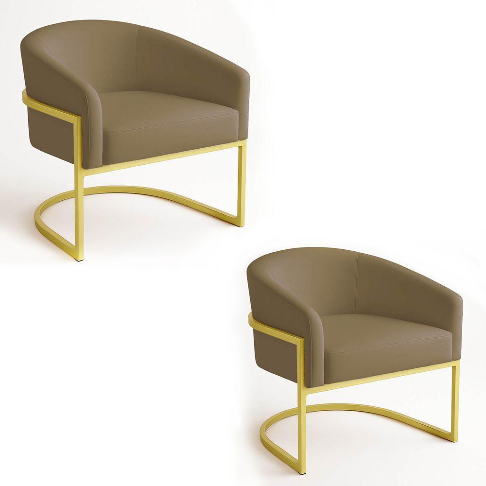Poltrona Sala Decorativa Industrial Dourada Kit 2 Arielle Suede Cor Marrom Rato - 1