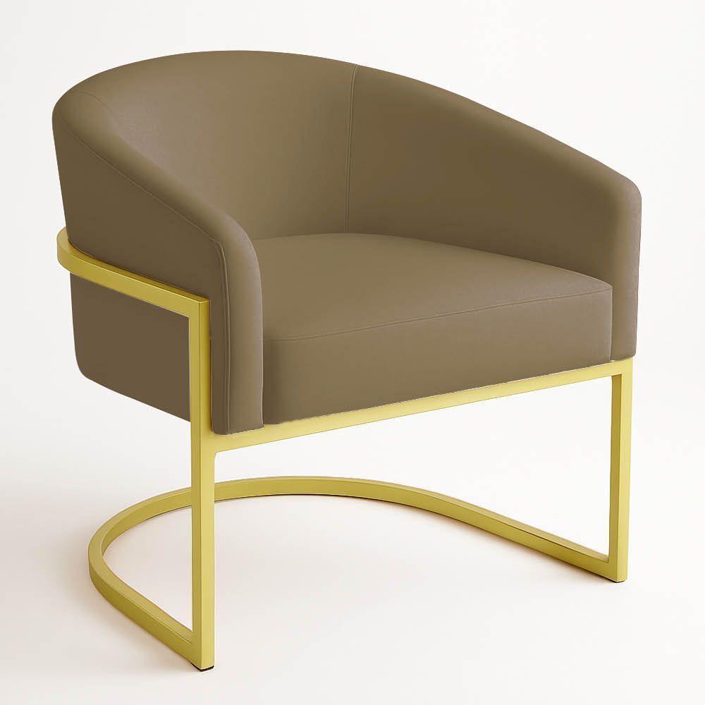 Poltrona Sala Decorativa Industrial Dourada Kit 2 Arielle Suede Cor Marrom Rato - 5