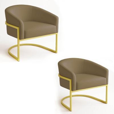 Poltrona Sala Kit 2 Arielle Industrial Suede Marrom Dourada Marrom D'Rossi