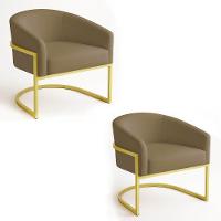 Poltrona Sala Decorativa Industrial Dourada Kit 2 Arielle Suede Cor Marrom Rato - 1