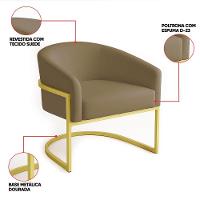 Poltrona Sala Decorativa Industrial Dourada Kit 2 Arielle Suede Cor Marrom Rato - 3