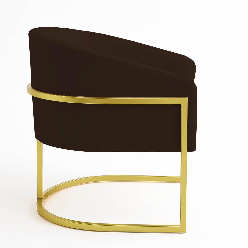Poltrona Sala Decorativa Industrial Dourada Arielle Suede Cor Marrom - 5