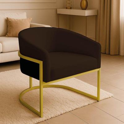 Poltrona Sala Decorativa Industrial Dourada Arielle Suede Cor Marrom