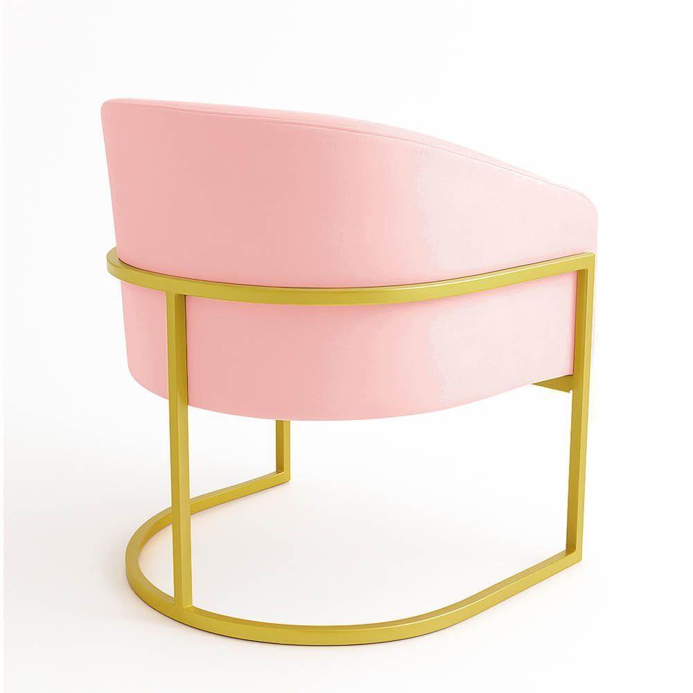 Poltrona Sala Decorativa Industrial Dourada Kit 2 Arielle Suede Cor Rosa Bebê - 3