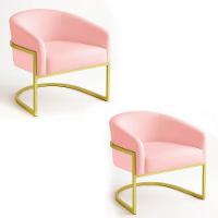 Poltrona Sala Decorativa Industrial Dourada Kit 2 Arielle Suede Cor Rosa Bebê - 1