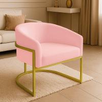 Poltrona Sala Decorativa Industrial Dourada Kit 2 Arielle Suede Cor Rosa Bebê - 5