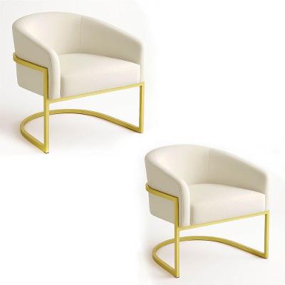 Poltrona Sala Decorativa Industrial Dourada Kit 2 Arielle Suede Cor Bege