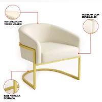 Poltrona Sala Decorativa Industrial Dourada Kit 2 Arielle Suede Cor Bege - 3