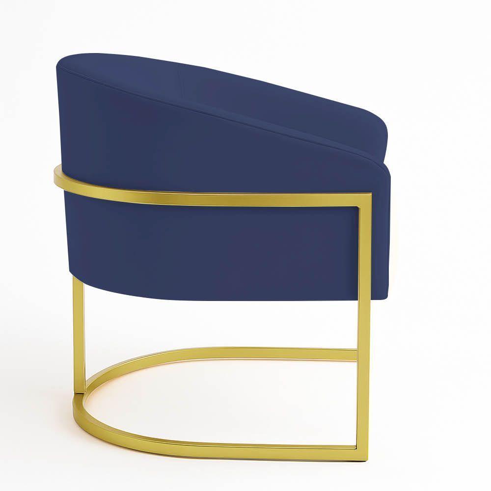 Poltrona Sala Decorativa Industrial Dourada Arielle Suede Azul Marinho - 5