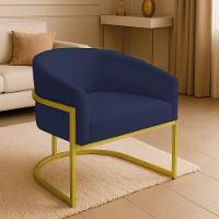 Poltrona Sala Decorativa Industrial Dourada Arielle Suede Azul Marinho - 1