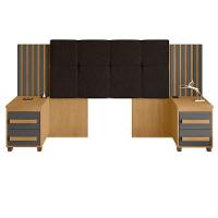 Cabeceira Casal Extensível Com 2 Mesas De Apoio Ripado E Estofado Cinamomo Com Grafite Suíça - Rv Móveis - 1