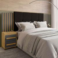 Cabeceira Casal Extensível Com 2 Mesas De Apoio Ripado E Estofado Cinamomo Com Grafite Suíça - Rv Móveis - 2