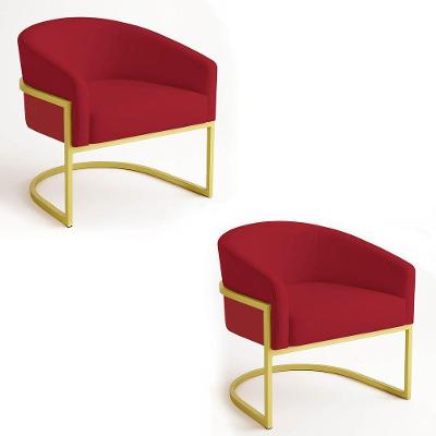 Poltrona Sala Decorativa Industrial Dourada Kit 2 Arielle Veludo Cor Marsala