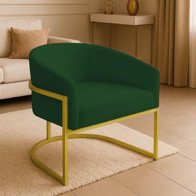 Poltrona Sala Decorativa Industrial Dourada Arielle Suede Cor Verde