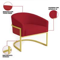 Poltrona Sala Decorativa Industrial Dourada Arielle Veludo Cor Marsala - 3