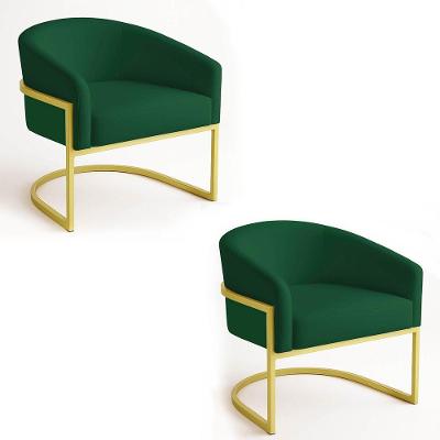 Poltrona Sala Decorativa Industrial Dourada Kit 2 Arielle Veludo Cor Verde