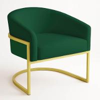 Poltrona Sala Decorativa Industrial Dourada Kit 2 Arielle Veludo Cor Verde - 7