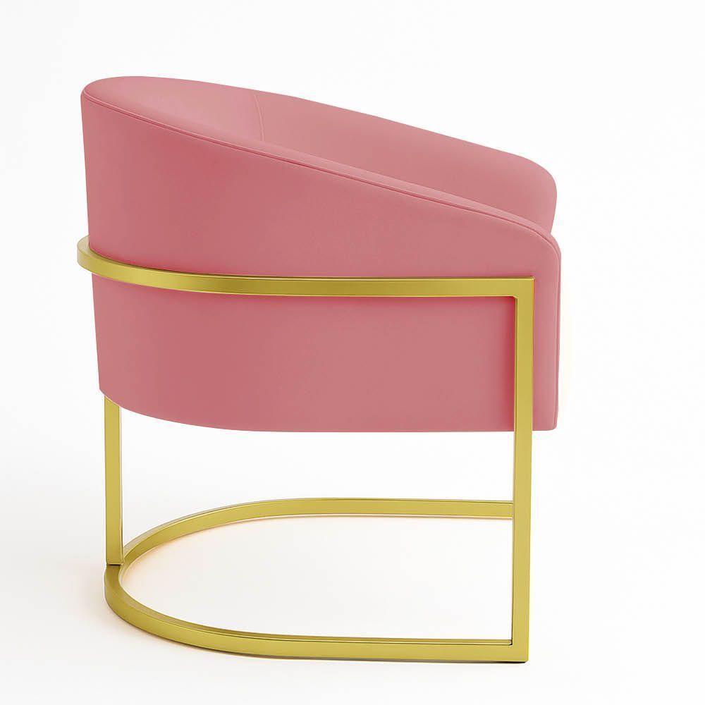 Poltrona Sala Decorativa Industrial Dourada Arielle Suede Cor Rose - 2