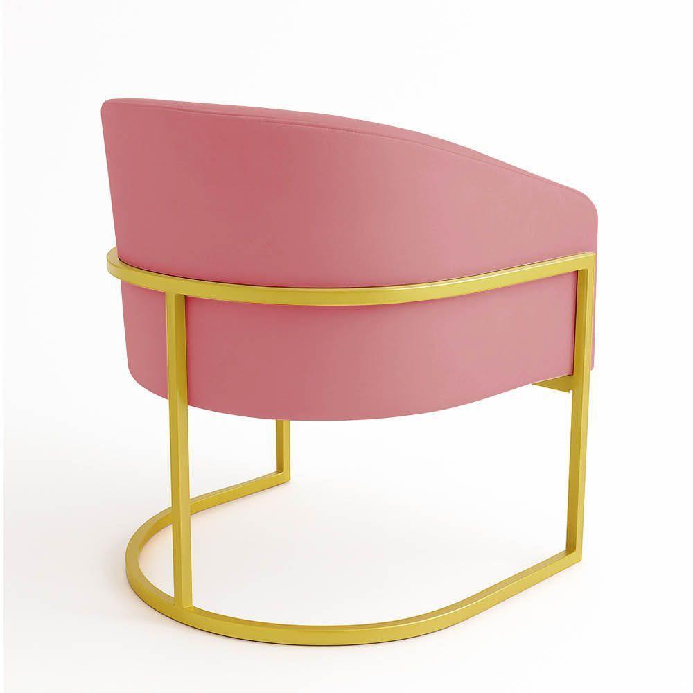 Poltrona Sala Decorativa Industrial Dourada Arielle Suede Cor Rose - 3