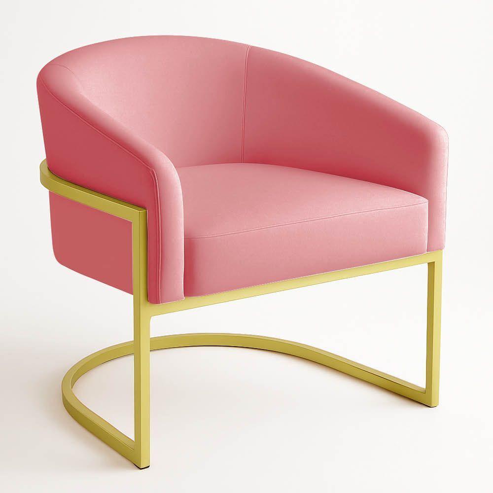 Poltrona Sala Decorativa Industrial Dourada Arielle Suede Cor Rose - 4