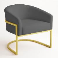 Poltrona Sala Decorativa Industrial Dourada Arielle Suede Cor Grafite - 2