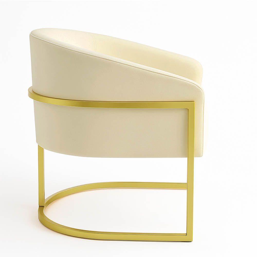 Poltrona Sala Decorativa Industrial Dourada Arielle Suede Cor Bege - 5