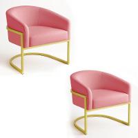 Poltrona Sala Decorativa Industrial Dourada Kit 2 Arielle Suede Cor Rose - 1