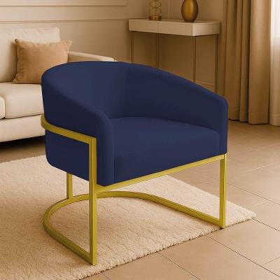 Poltrona Sala Decorativa Industrial Dourada Arielle Suede Cor Azul Marinho
