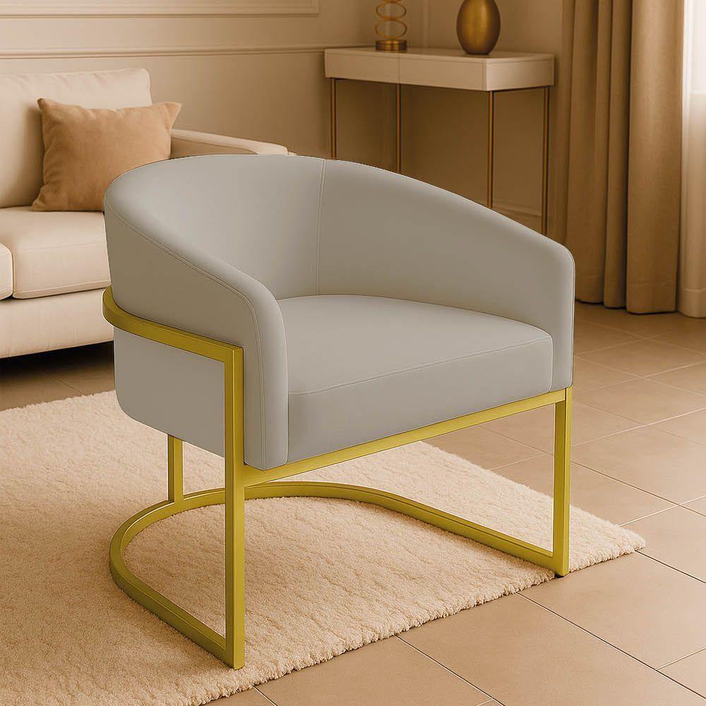 Poltrona Sala Decorativa Industrial Dourada Kit 2 Arielle Veludo Cor Cinza - 2