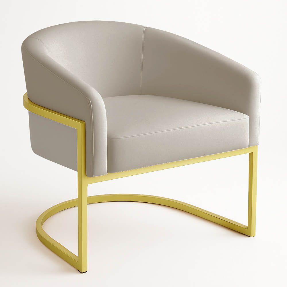 Poltrona Sala Decorativa Industrial Dourada Kit 2 Arielle Veludo Cor Cinza - 5