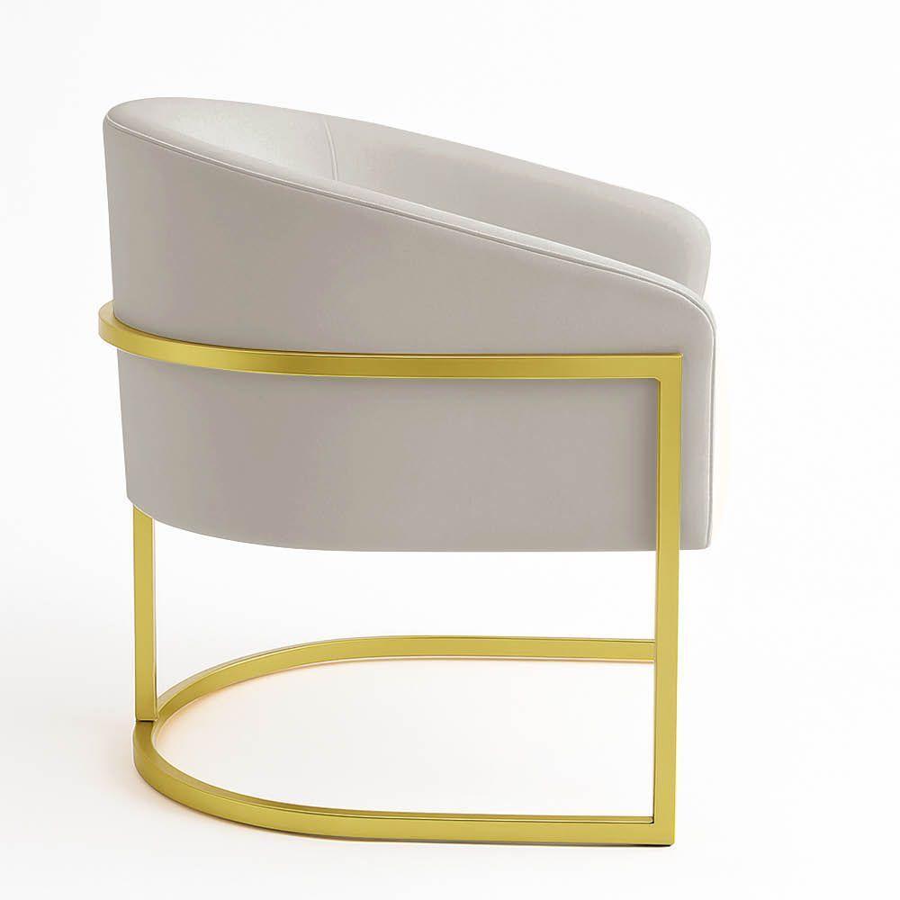 Poltrona Sala Decorativa Industrial Dourada Kit 2 Arielle Veludo Cor Cinza - 6