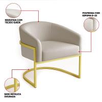 Poltrona Sala Decorativa Industrial Dourada Kit 2 Arielle Veludo Cor Cinza - 3