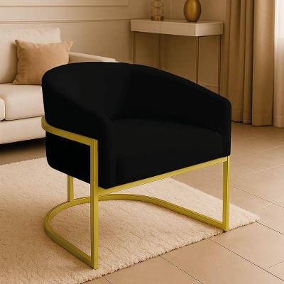 Poltrona Sala Decorativa Industrial Dourada Arielle Suede Cor Preto