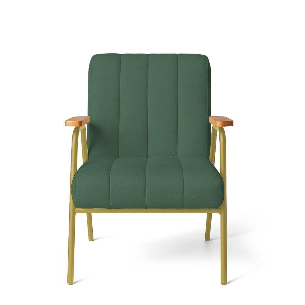 Poltrona Sala Decorativa Industrial Champanhe Kit 2 Laurita Linho Verde Menta K01 - D'rossi - 6