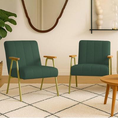 Poltrona Sala Decorativa Industrial Champanhe Kit 2 Laurita Linho Verde Menta K01 - D'rossi