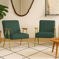 Poltrona Sala Decorativa Industrial Champanhe Kit 2 Laurita Linho Verde Menta K01 - D'rossi - 1