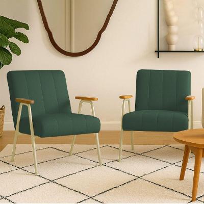 Poltrona Sala Decorativa Industrial Champanhe Laurita Linho Verde Menta K01 - D'rossi