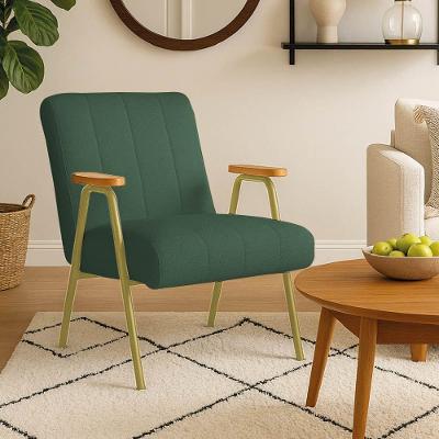 Poltrona Sala Decorativa Industrial Dourado Laurita Linho Verde K01 - D'rossi