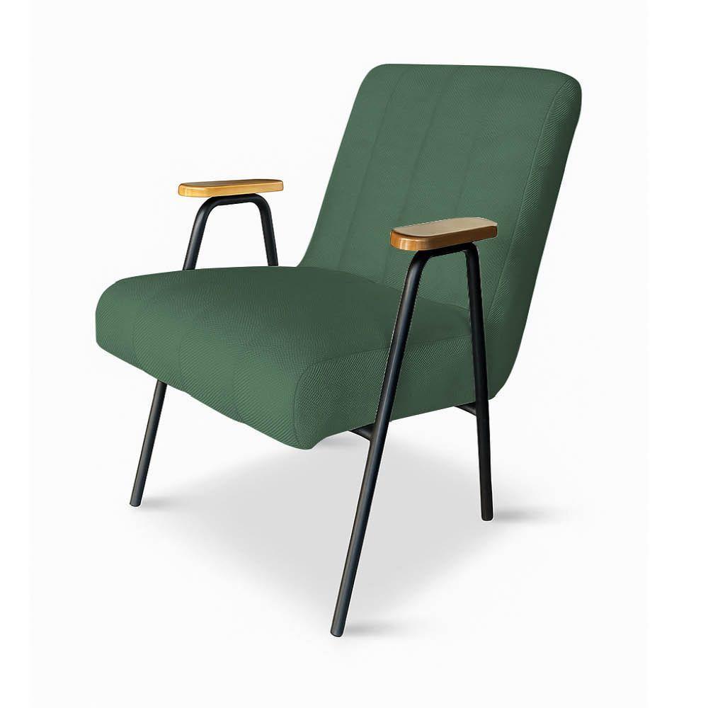 Poltrona Sala Decorativa Industrial Preto Kit 2 Laurita Linho Verde K01 - D'rossi - 5