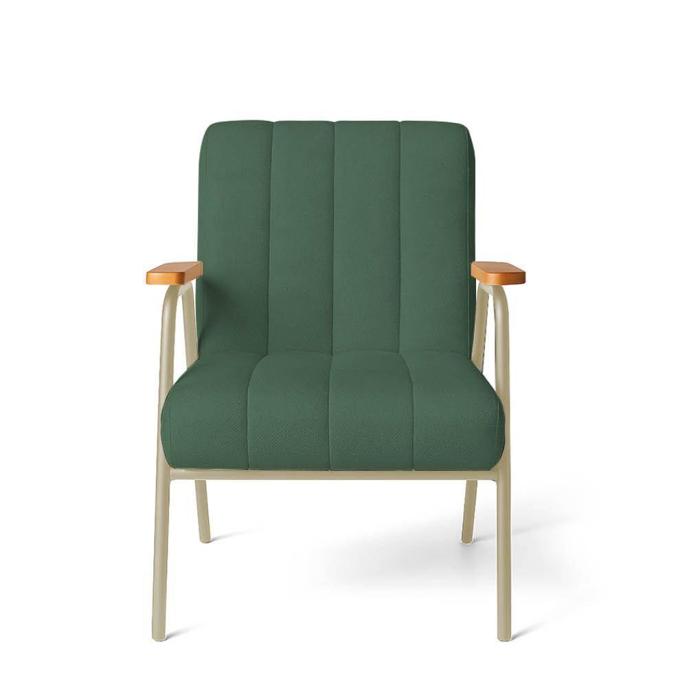 Poltrona Sala Decorativa Industrial Champanhe Kit 2 Laurita Linho Verde K01 - D'rossi - 6