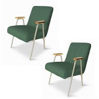 Poltrona Sala Decorativa Industrial Champanhe Kit 2 Laurita Linho Verde K01 - D'rossi - 2