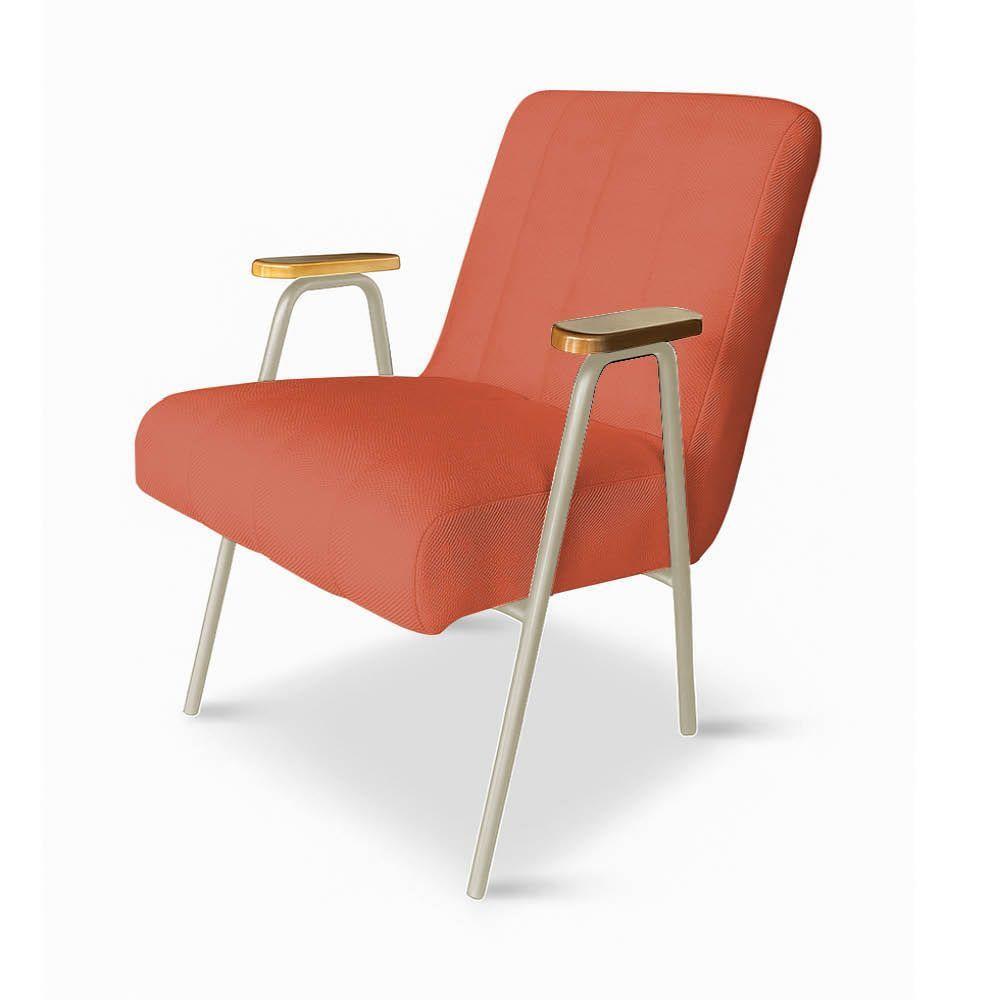 Poltrona Sala Decorativa Industrial Champanhe Kit 2 Laurita Linho Salmão K01 - D'rossi - 5