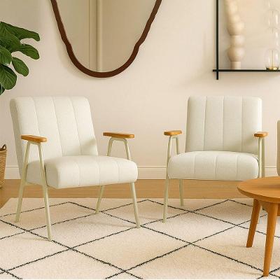 Poltrona Sala Decorativa Industrial Dourado Kit 2 Laurita Linho Bege K01 - D'rossi