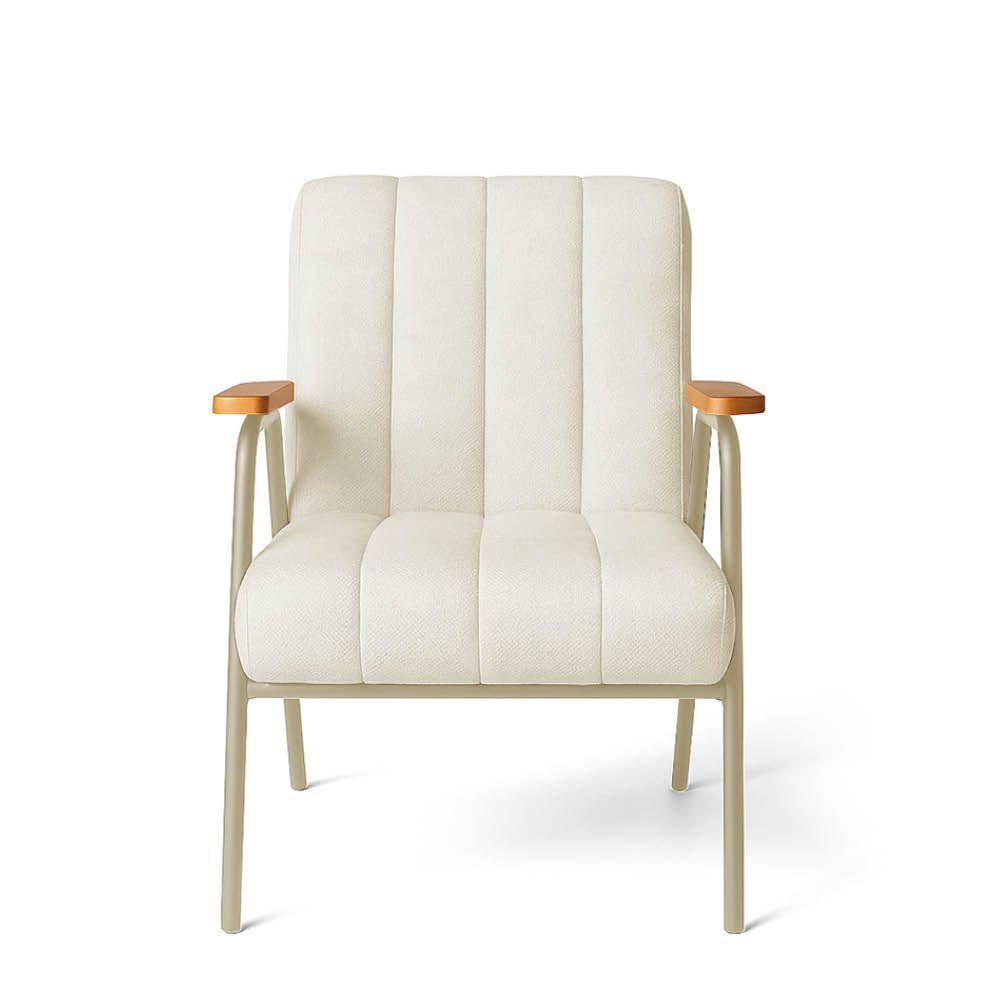 Poltrona Sala Decorativa Industrial Preto Kit 2 Laurita Linho Bege K01 - D'rossi - 6