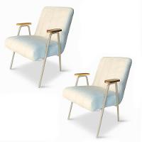 Poltrona Sala Decorativa Industrial Preto Kit 2 Laurita Linho Bege K01 - D'rossi - 2