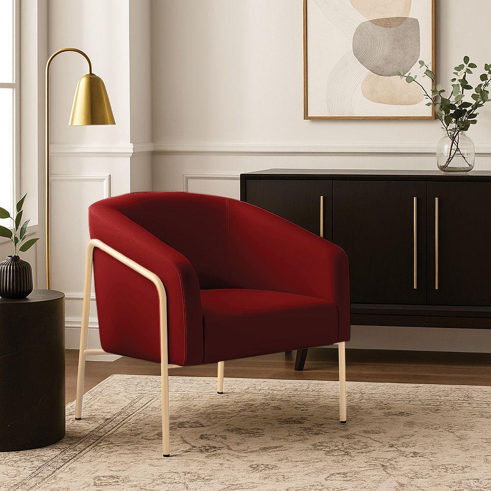 Poltrona Sala De Estar Industrial Alta Champanhe Stella Veludo Marsala D03 - D'rossi - 1