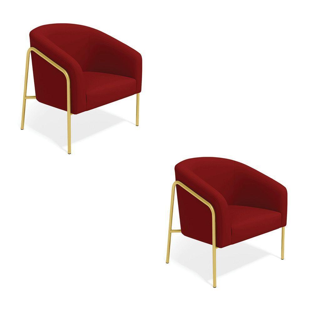 Poltrona Sala De Estar Industrial Alta Dourado Kit 2 Stella Veludo Marsala D03 - D'rossi - 2
