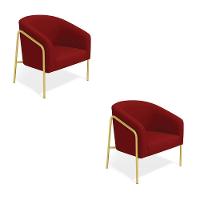 Poltrona Sala De Estar Industrial Alta Dourado Kit 2 Stella Veludo Marsala D03 - D'rossi - 2